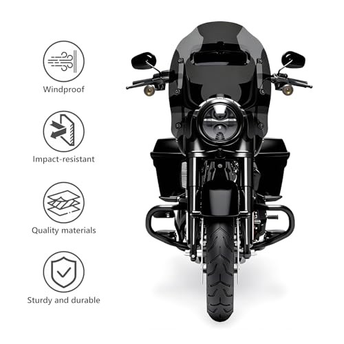 Thick Windshield w/Vented & Bracket Kit for Harley Road Black w/Black Bracket