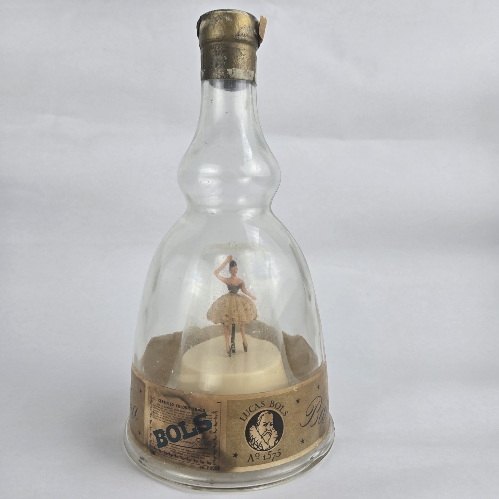 VTG Working BOLS Dancing Gold BALLERINA Liquor Bottle MUSIC BOX - "Blue Danube"