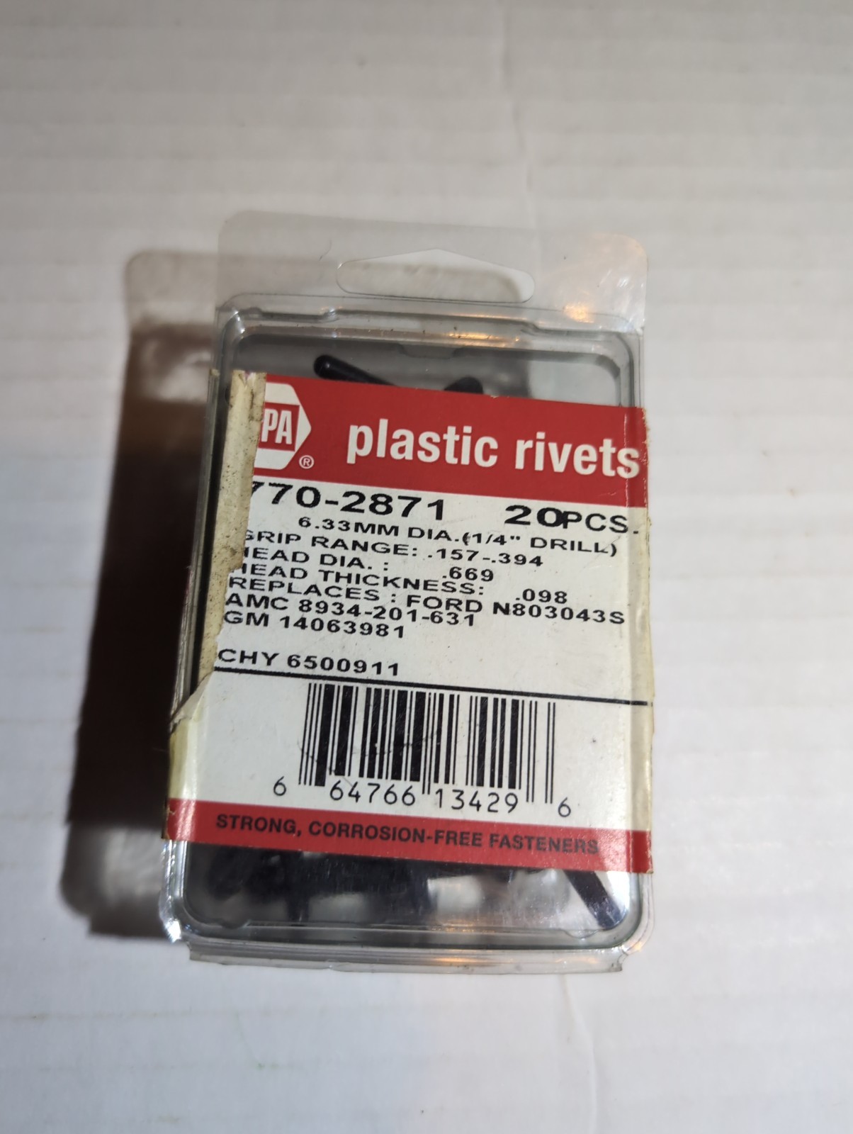 Plastic Rivets 770-2871 Pack Of 19