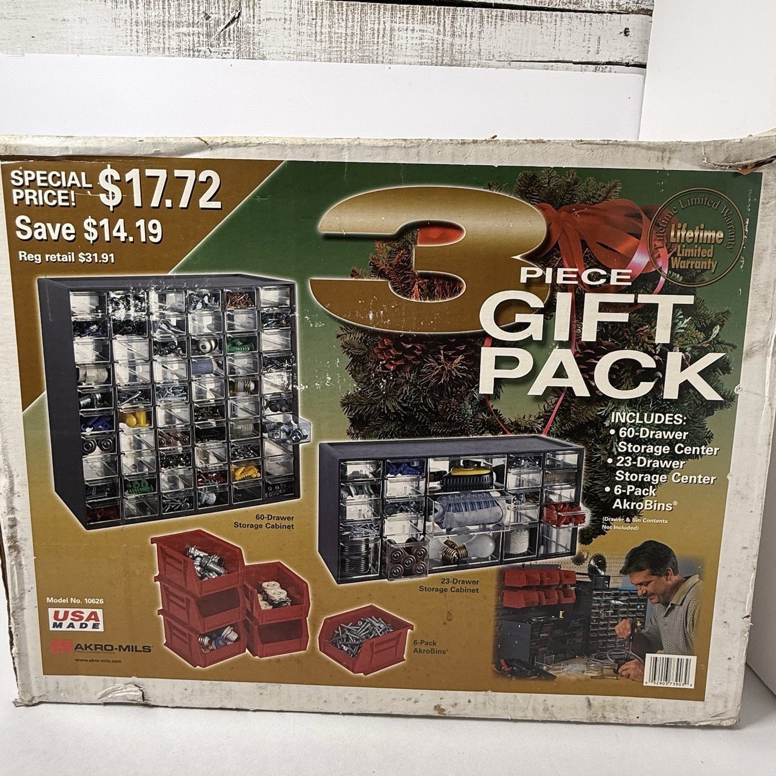 Akro Mils 60 and 23 Drawer Storage 6 Acro Bins Model 10626 New Sealed Gift Pack