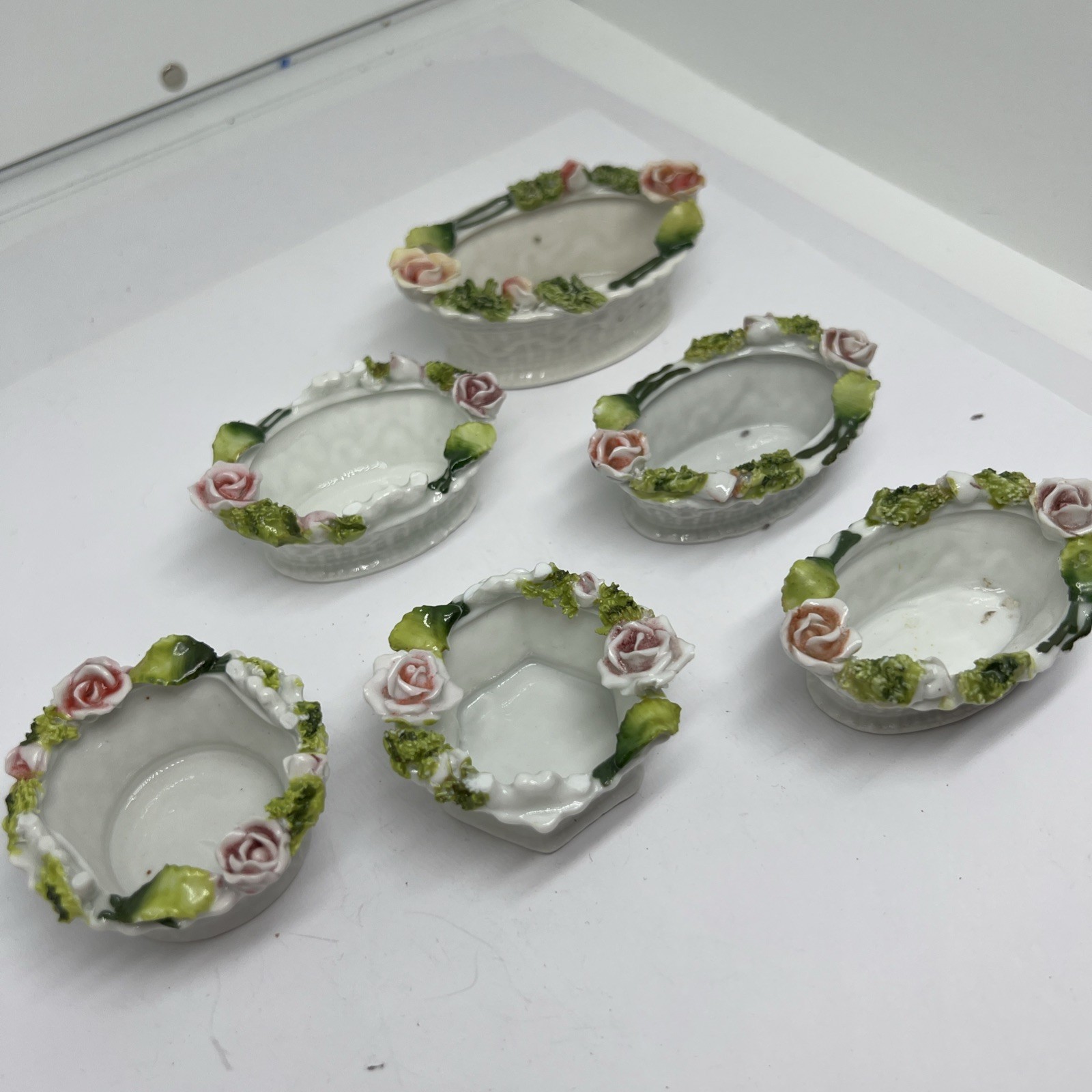 6 Mini Porcelain Flowers Baskets Germany Sold As Is !