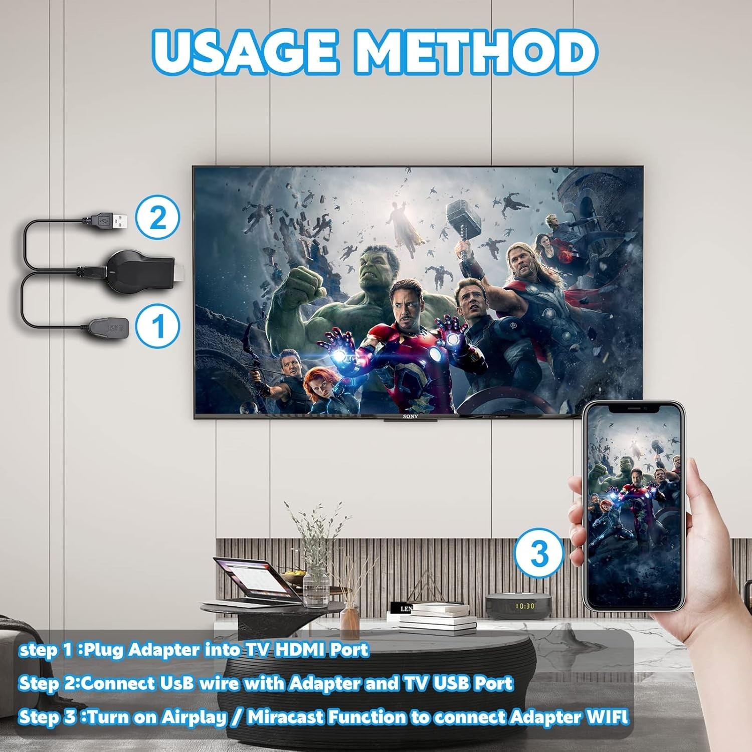 Wireless HDMI Display Adapter 1080P HD Screen Mirroring 4K Compatible WiFi