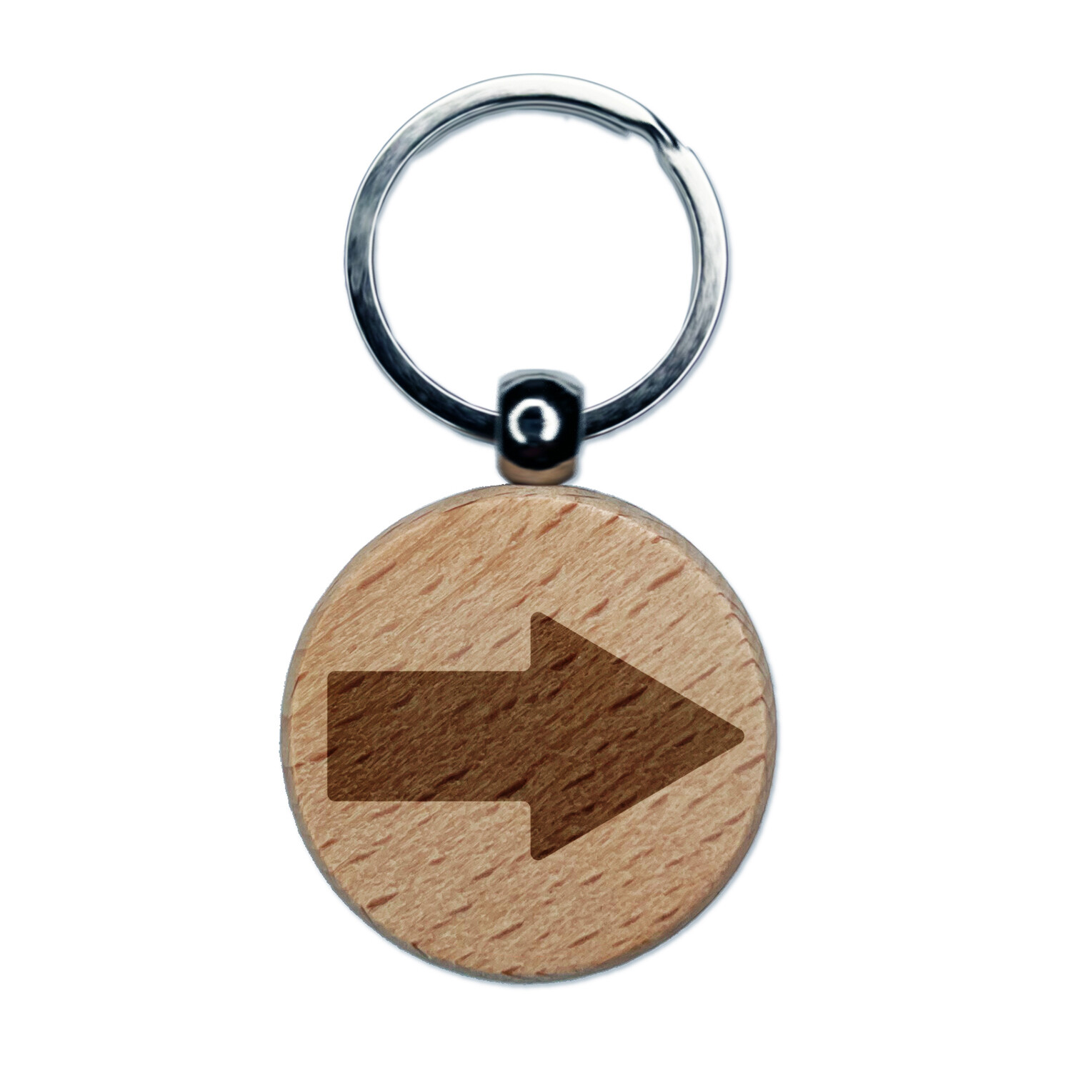 Arrow Rounded Corners Solid Engraved Wood Round Keychain Tag Charm