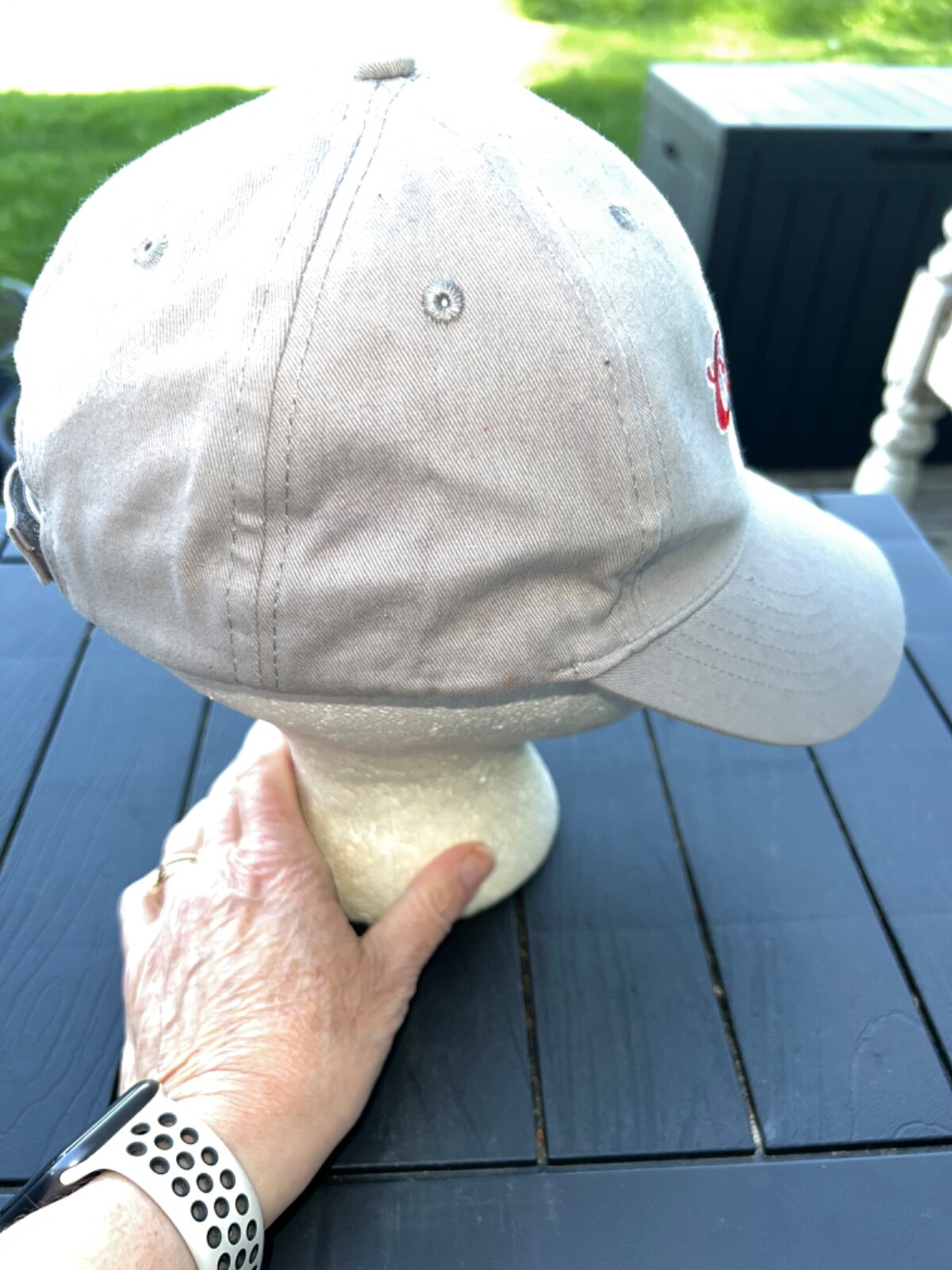 Coors Light w Mountain Red White Embroidery on Gray Hat Cap Hook Loop EUC