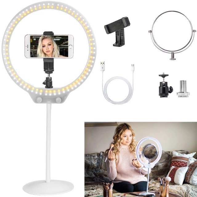 Zomei Vlogger Phone Beauty LED Ring Light With Mirror Adjustable Color Dimmable