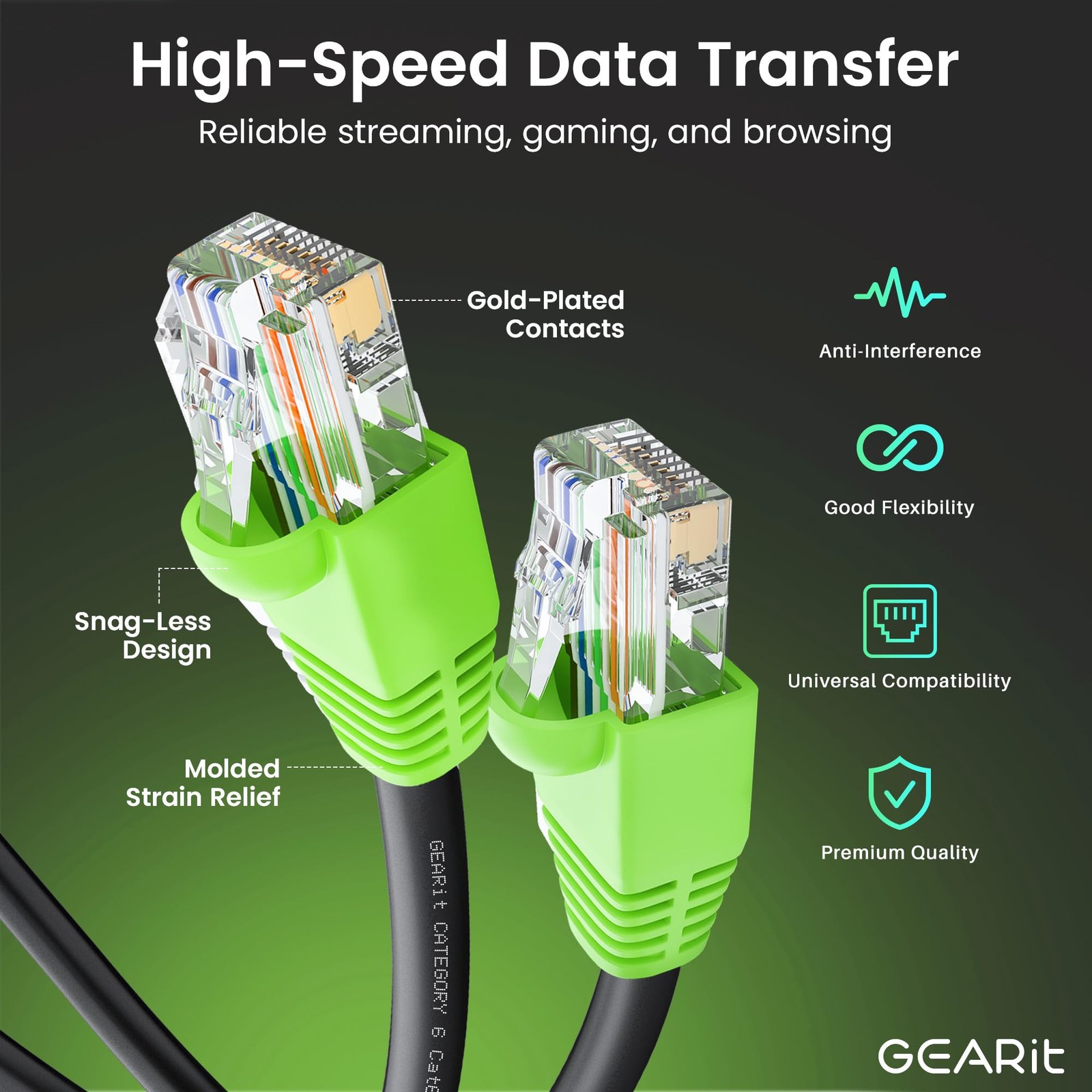 GEARit Cat6 Ethernet Cable 100ft, Direct Burial Outdoor Cat 6 100 Feet, Black