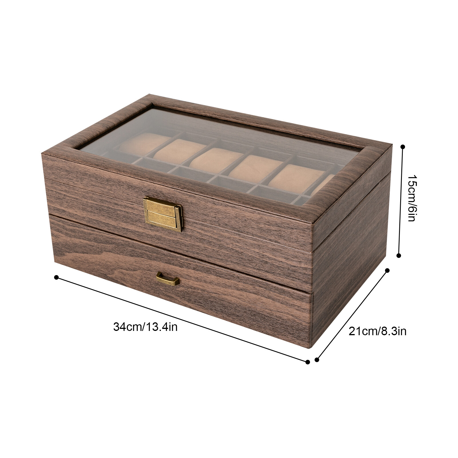 24 Slots Watch Box Watch Case Mens Jewelry Holder Watch Display Case w/ Drawer