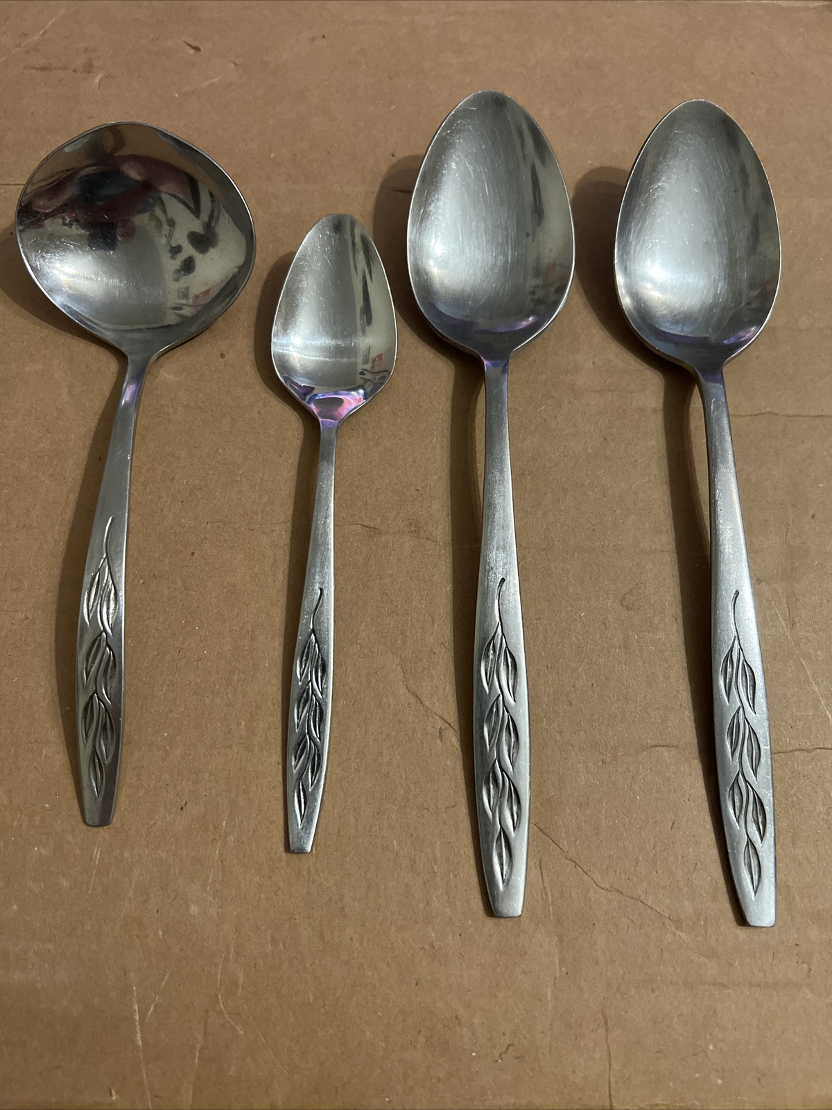 Vtg Set of 4 Piece NASCO Elusive Korea ladle, Teaspoon, 2- 8 1/4” Serving Spoons