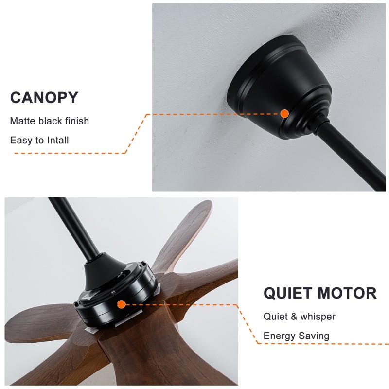 52" Modern Solid Wood Ceiling Fan w/Light 3CCT Noiseless Reversible APP/Remote