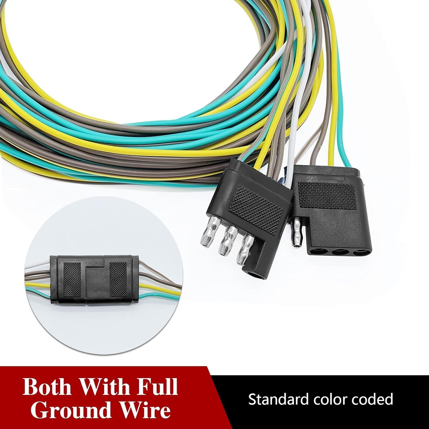 Kit de arnés de cableado para remolque, cable de remolque de 7,6 m con conector