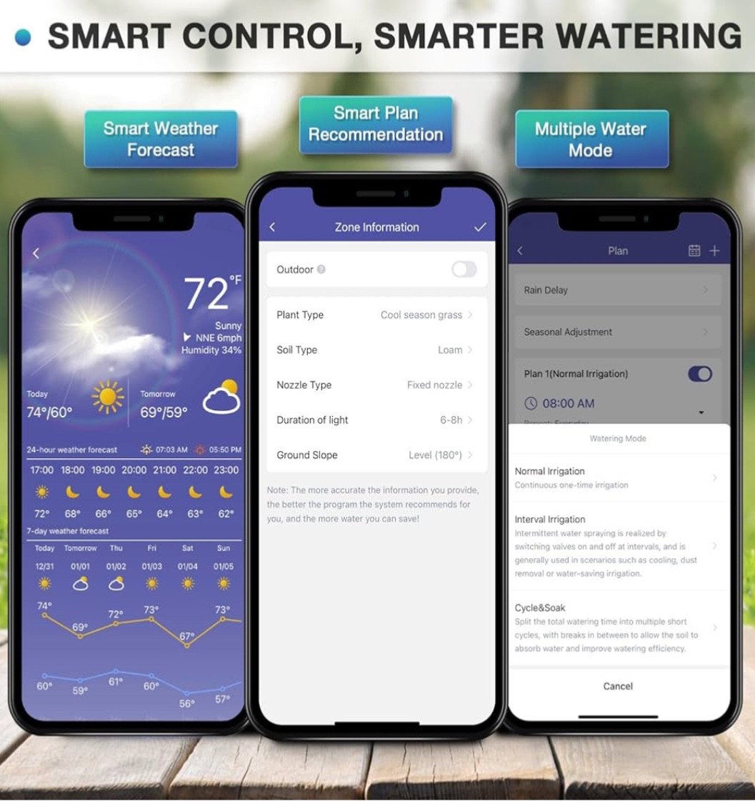 4 Zone Smart Sprinkler Controller w/Local Weather Intelligence & Atmosphere-NEW