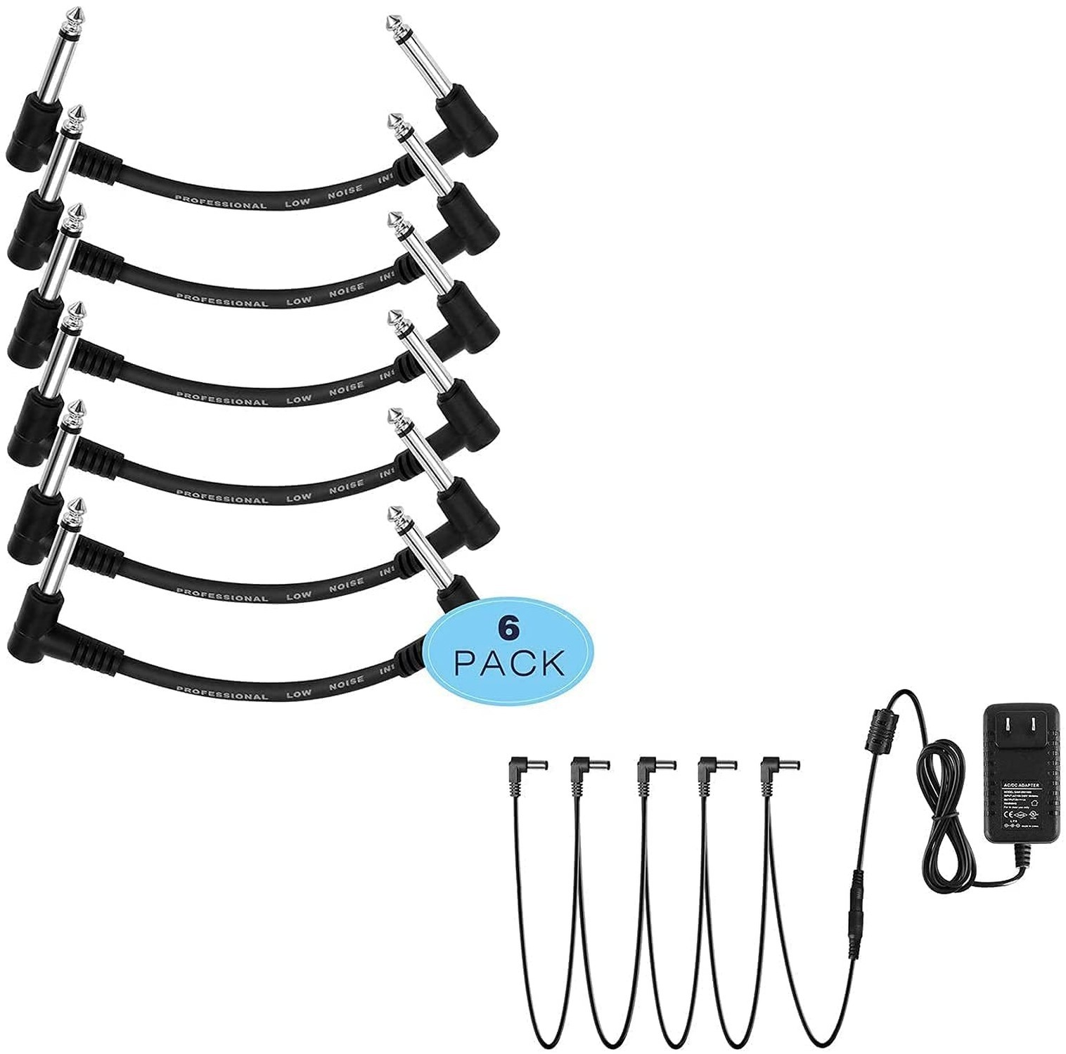Donner 6 Inch Guitar Patch Cable & DPA-1 Guitar Pedal Power Supply Adapter