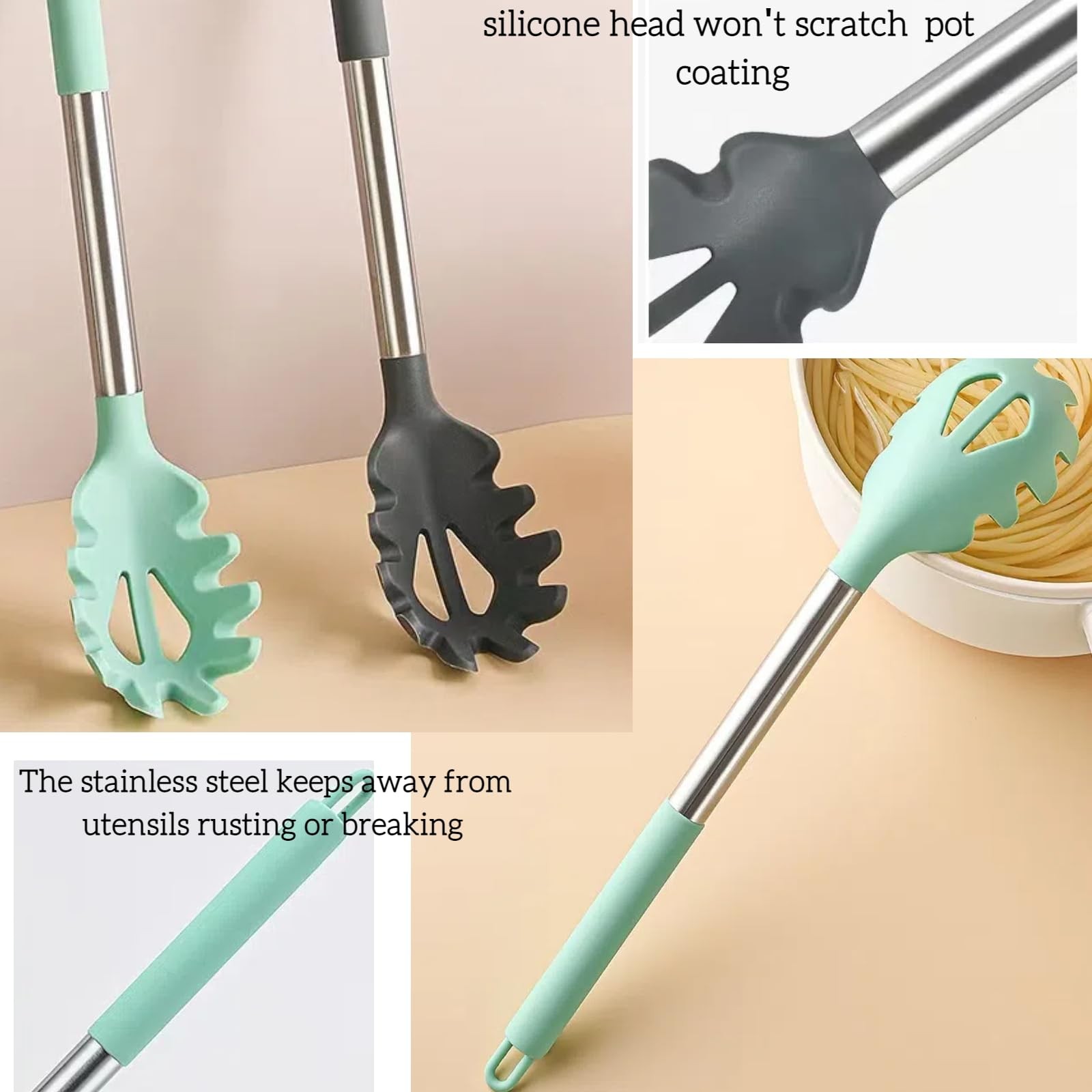 2Pcs Silicone Spaghetti Spoon Pasta Fork Spaghetti Strainer Noodle Spoon Server