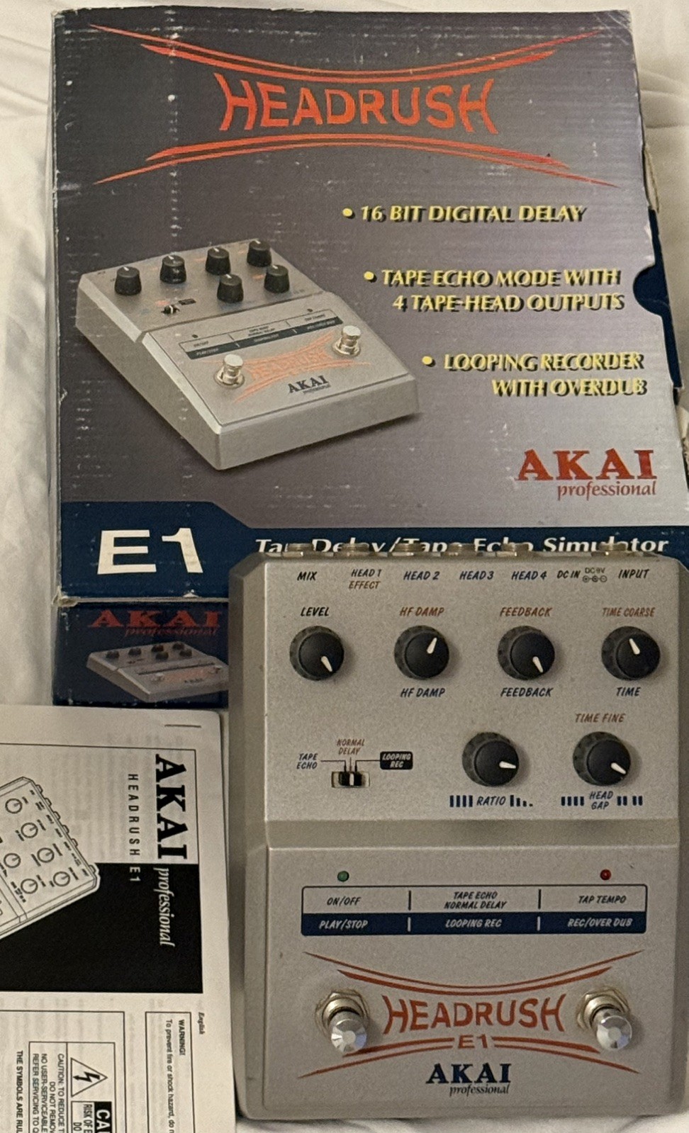 Vintage Akai Professional E-1 Head Rush Delay Tape Echo Sim Looper Pedal in Box