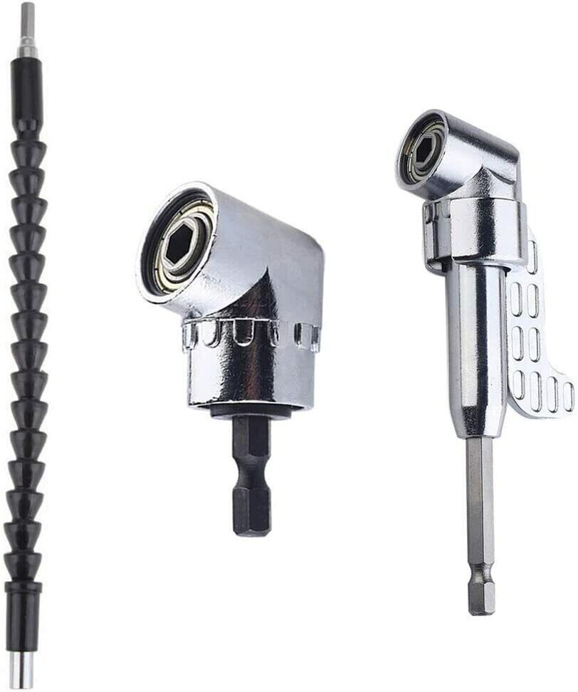 3-Piece 105 Degree Right Angle Drill Socket Adapter Flexible Shaft Extension Bit