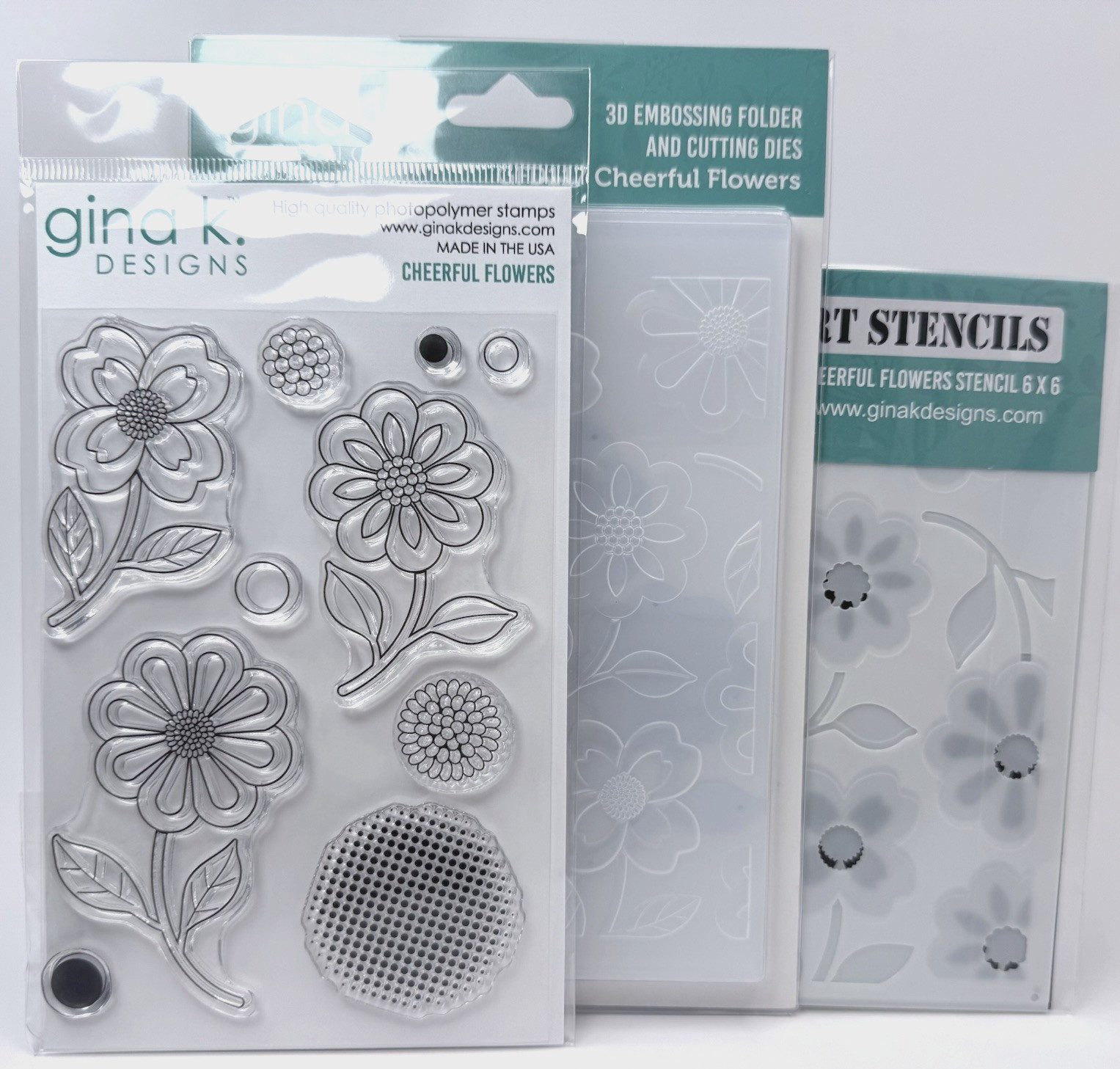 Gina K. Designs Cheerful Flowers 3D Embossing Folder Dies Stencil & Stamp Bundle