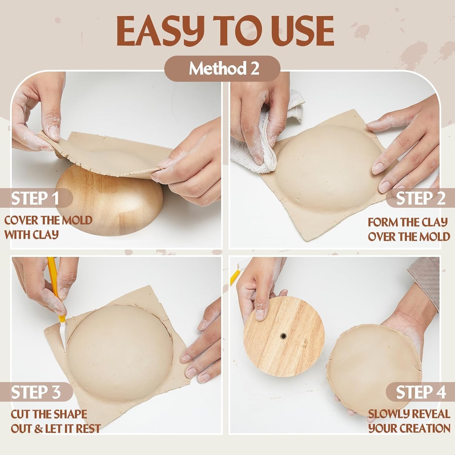 3 Pack Pottery Molds Plaster Molds Wood Pottery Tools with Handle Ceramic Tools