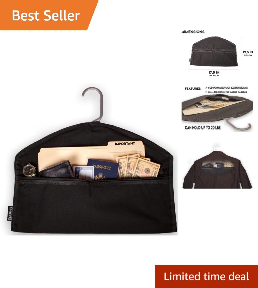 Spacious Nylon Hidden Safe Hanger - Your Discreet Storage for Cash & Jewelry