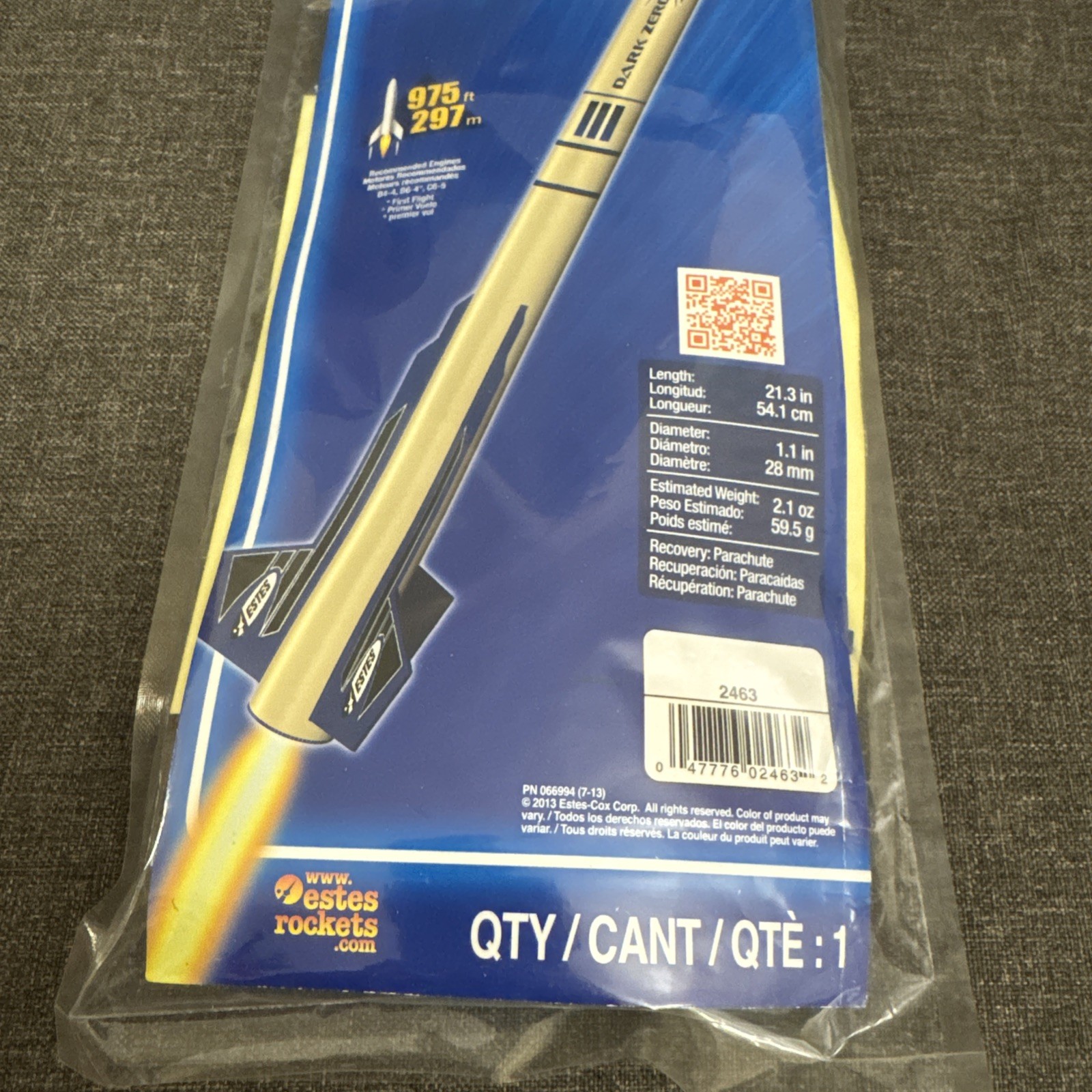 Estes Dark Zero High Altitude Rocket Flying Model Rocket Kit 2013 New
