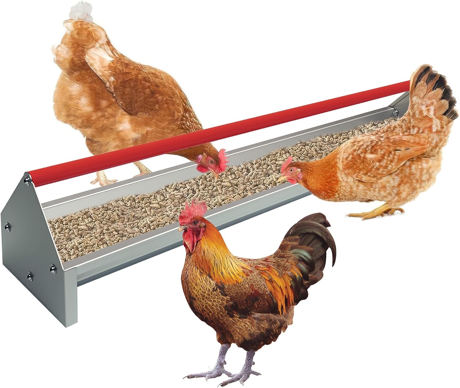 Chicken Feeding Trough 45 Inch, Heavy Duty Galvanized Steel Coop Feeder