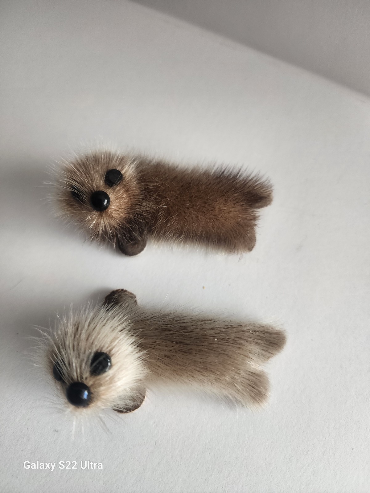 Vintage Real Mink Fur Animals Pair Miniature Otter Weasel Figurines