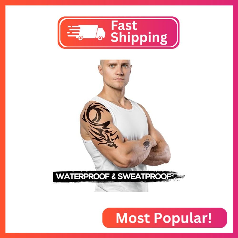 2 Sheets Dragon Temporary Tattoos - Large Sheets for Men - Realistic Shoulder Tr