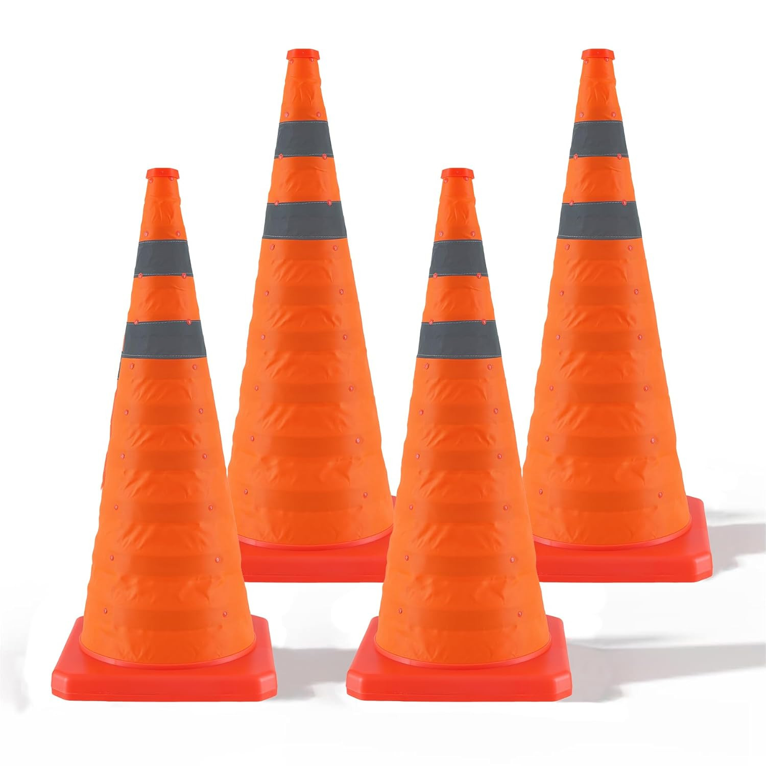 Jade Butterfly 28 Inch 4 Pack Collapsible Traffic Safety Cones, Orange Cones wit