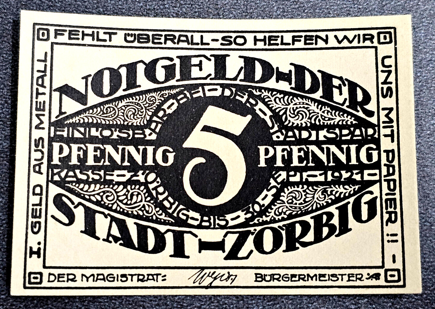 ZÖRBIG NOTGELD 5 PFENNIG 1921 EMERGENCY MONEY GERMANY BANKNOTE (33632)