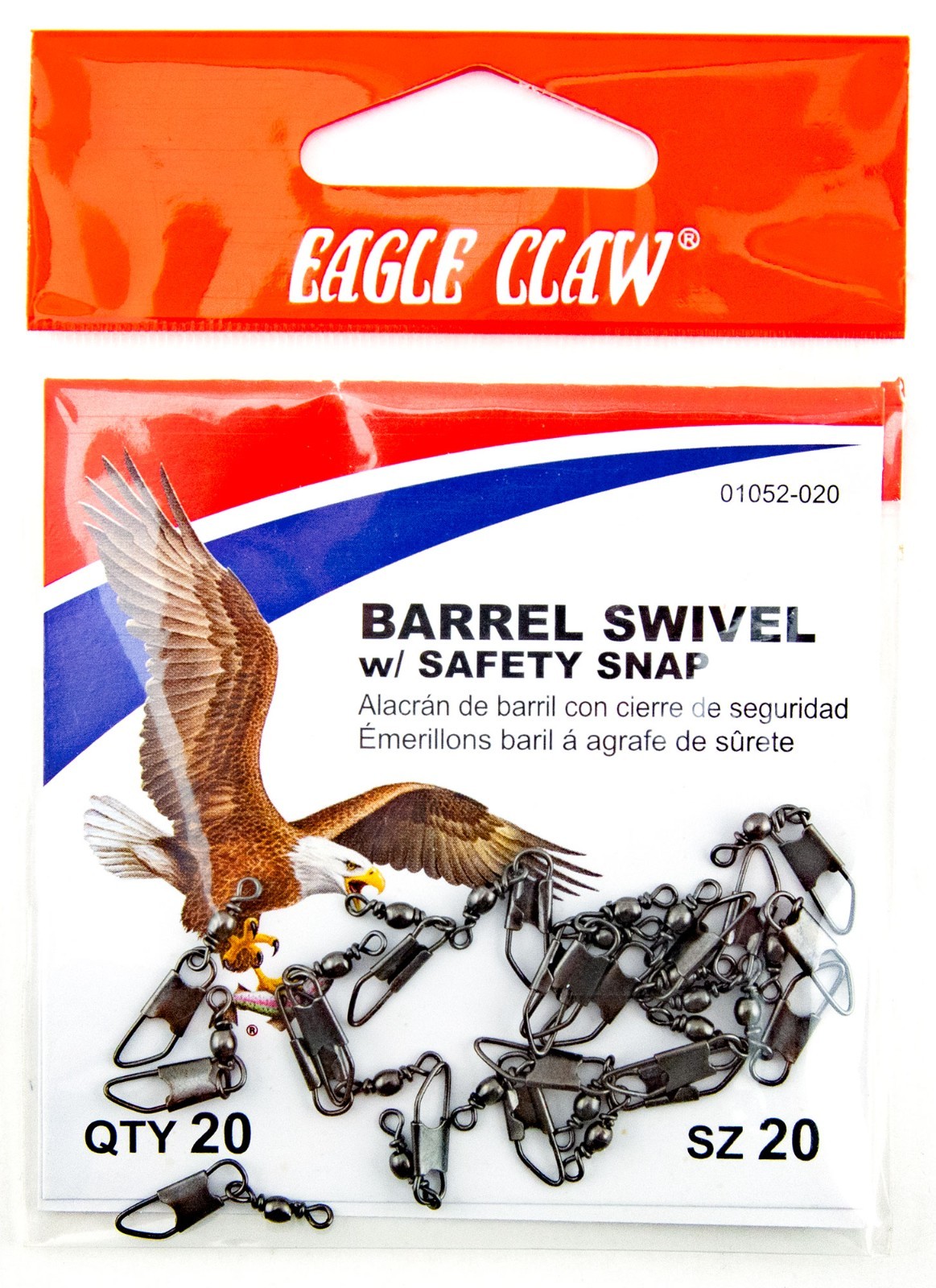 Eagle Claw Barrel Swivels with Safety Snaps Size 20 Black 8 lb Test 20 Pack