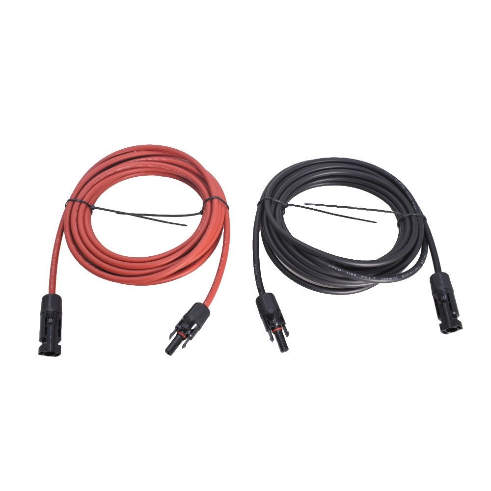 1 Pair Black + Red Solar Panel Extension Cable Wire Connector 20FT 6mm²/10AWG