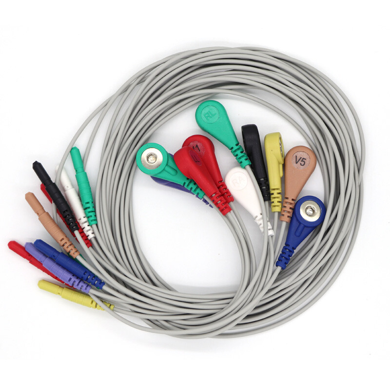Din 1.5mm 10-lead snap Type ECG/EKG TPU Cable With Leadwire For Patient Monitor