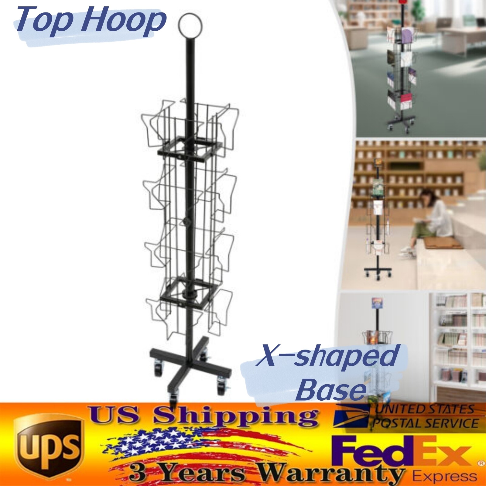 4 Tier Rotating Greeting Card Rack 16 Pocket Post Card Rack Retail Display Black