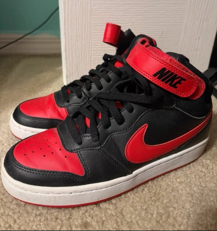 Nike Court Borough Mid Top Leather Sneakers Red/Black/White 6.5Y CD7782-003