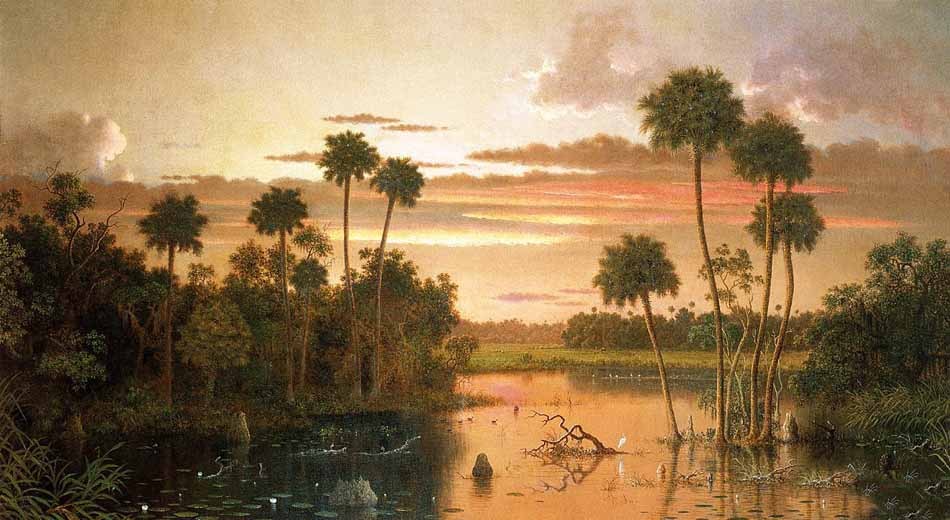 Oil  Martin Johnson Heade - The Great Florida Sunset landscape free shipping ART