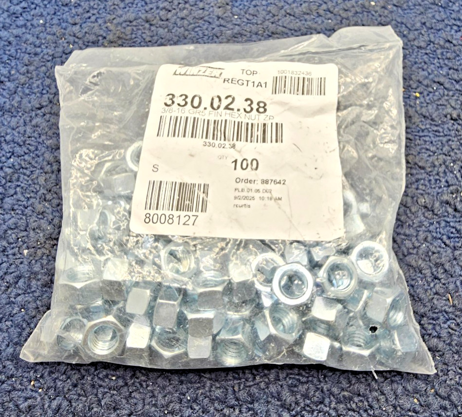 (QTY 100) WINZER 330.02.38: 3/8-16 Coarse Zinc Grade 5 Finished Hex Nut