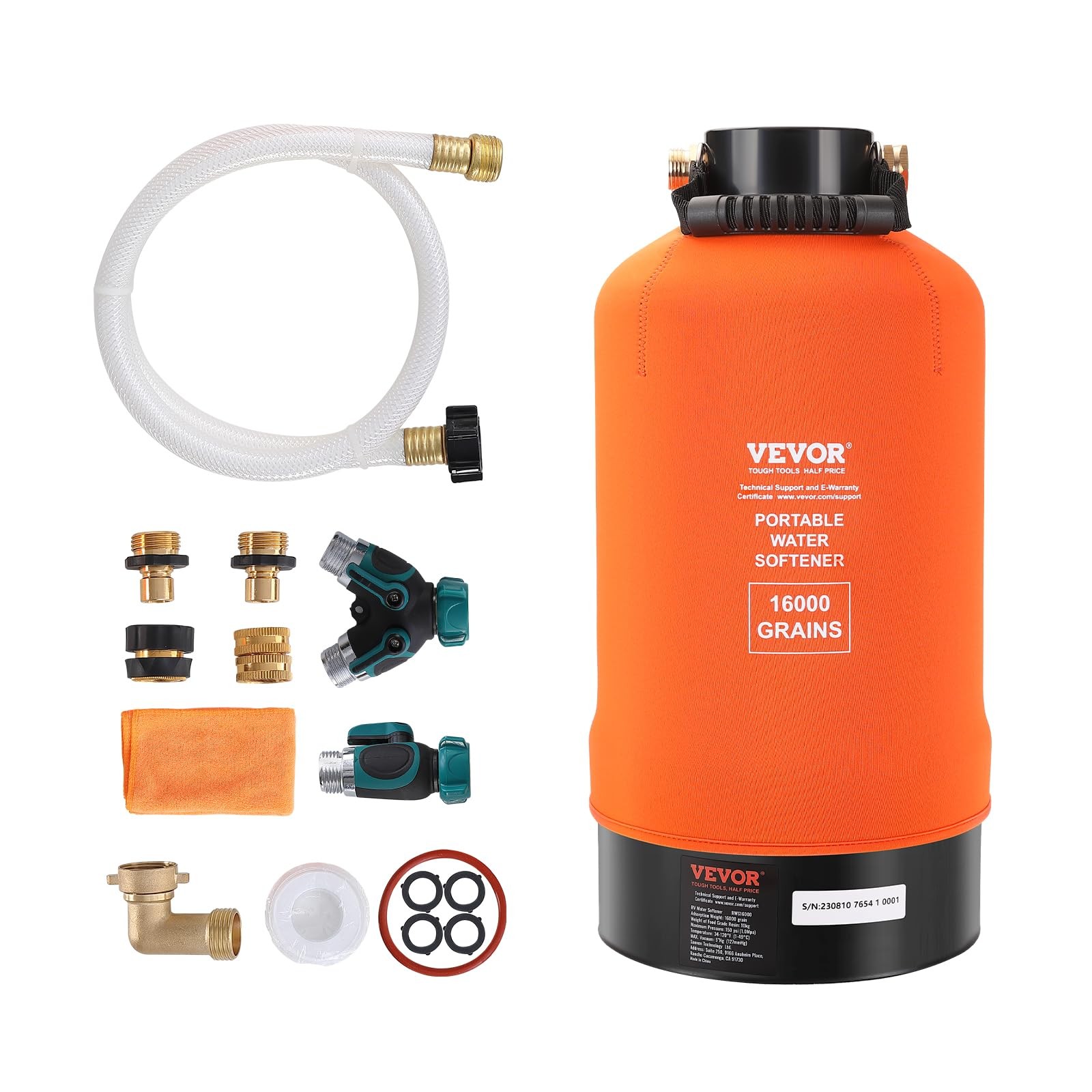 VEVOR RV Water Softener, 16,000 Grain Portable with Orange