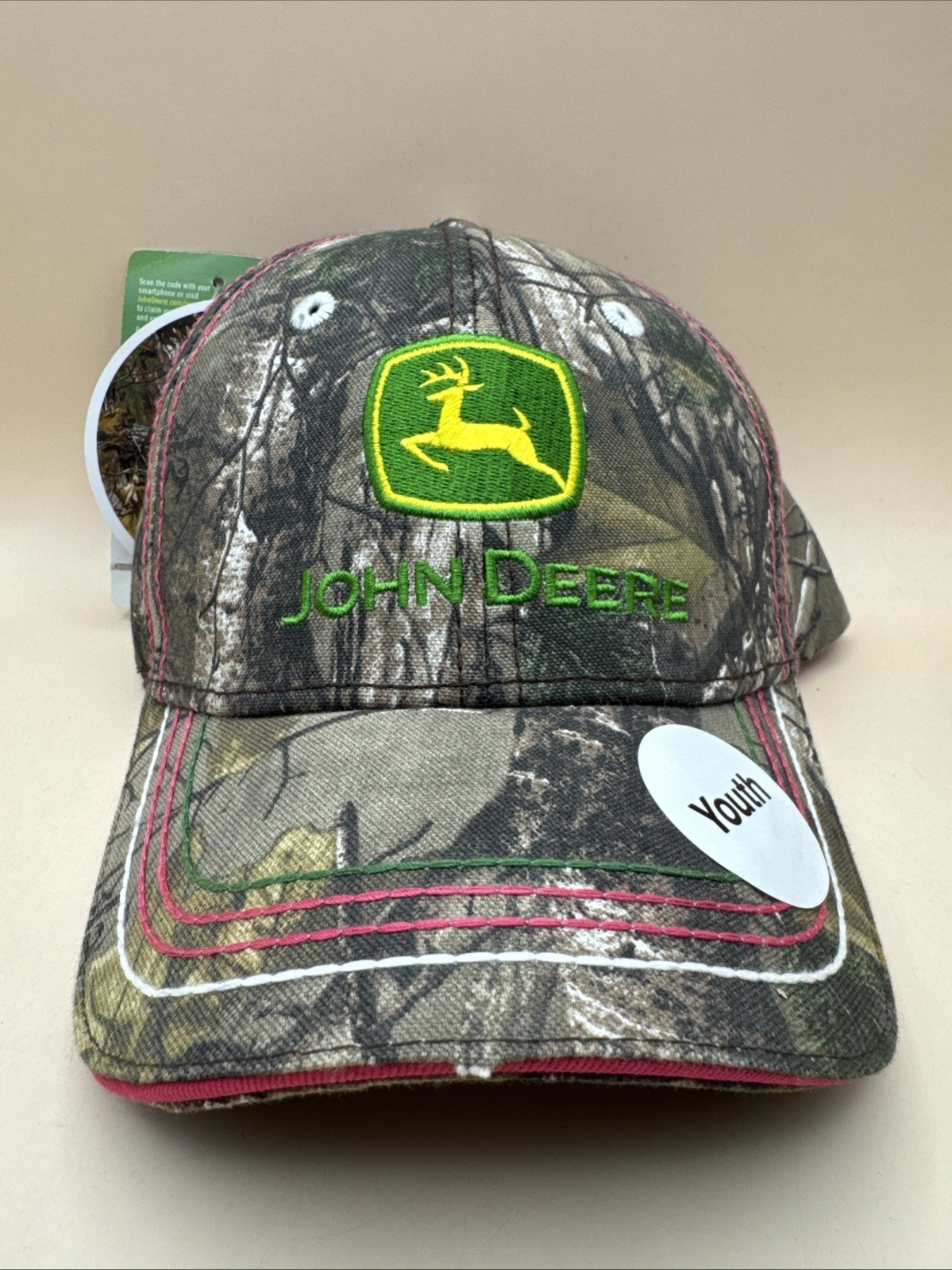 John Deere Adjustable Hat Youth Green Pink Camouflage Embroidered Logo NWT