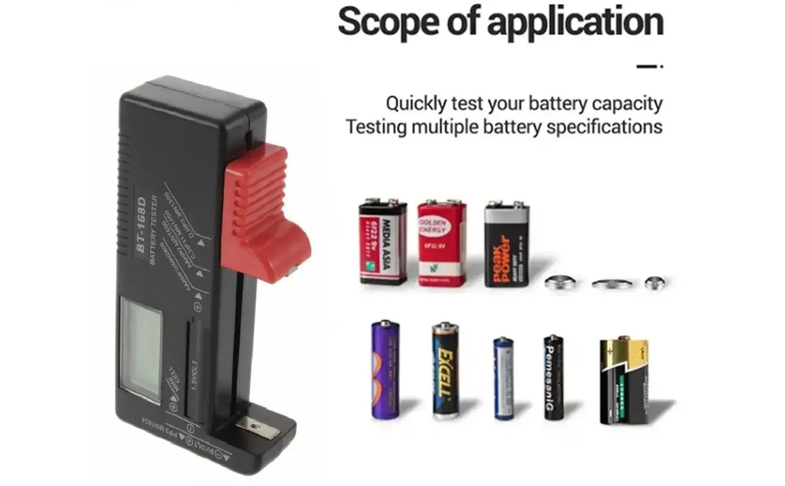 Universal Digital LCD Battery Checker Volt Tester Cell AA AAA C D 9V Button