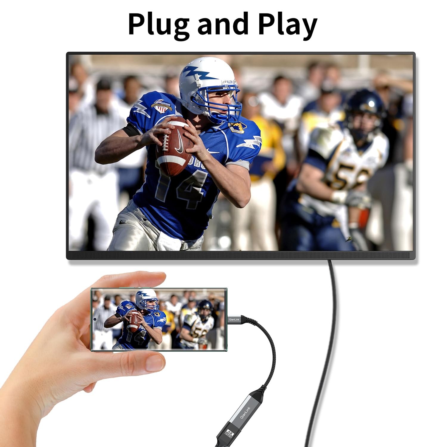QianLink USB Type C to HDMI Adapter, C 4K Cable Black