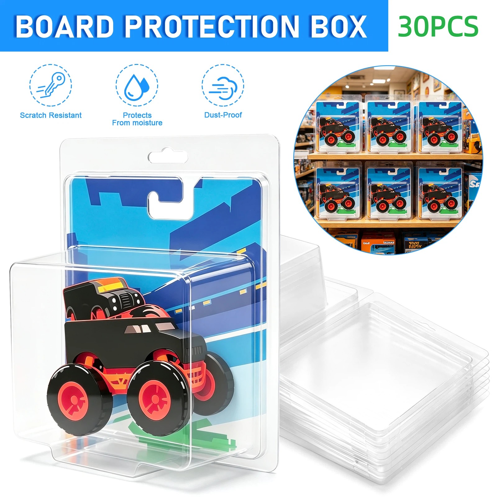 30PCS Clear Protective Cases for Monster Truck 1:64 Toy Car Storage Clamshell