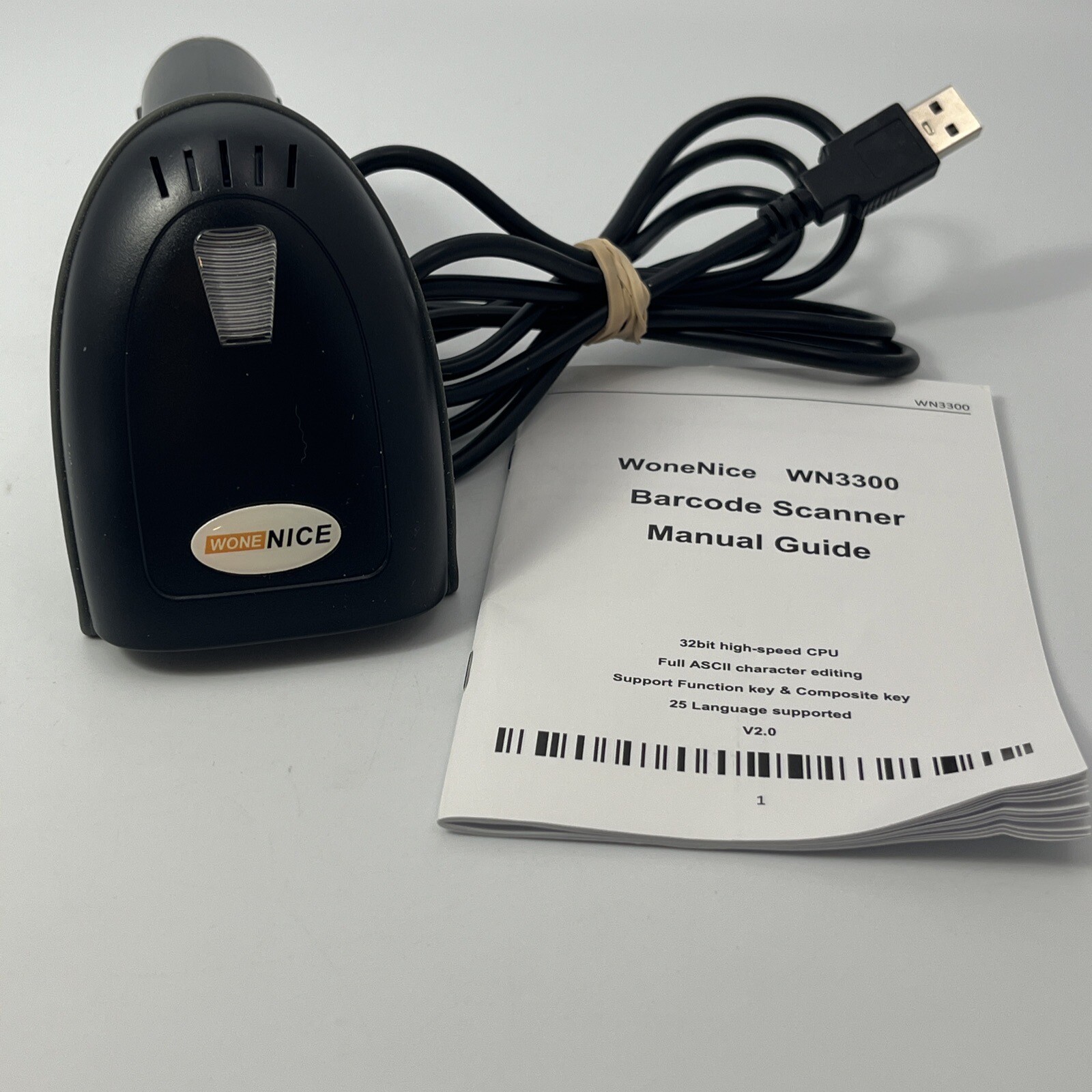 WoneNice WN3300 USB Barcode Scanner Reader w/ Cable Tested Working