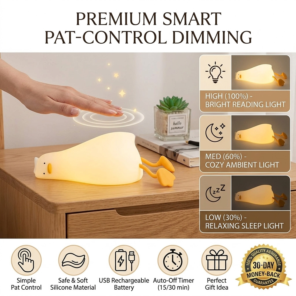 LED Duck Lamp Cute Squishy Dimmable Silicone Bedside Light with Touch Control