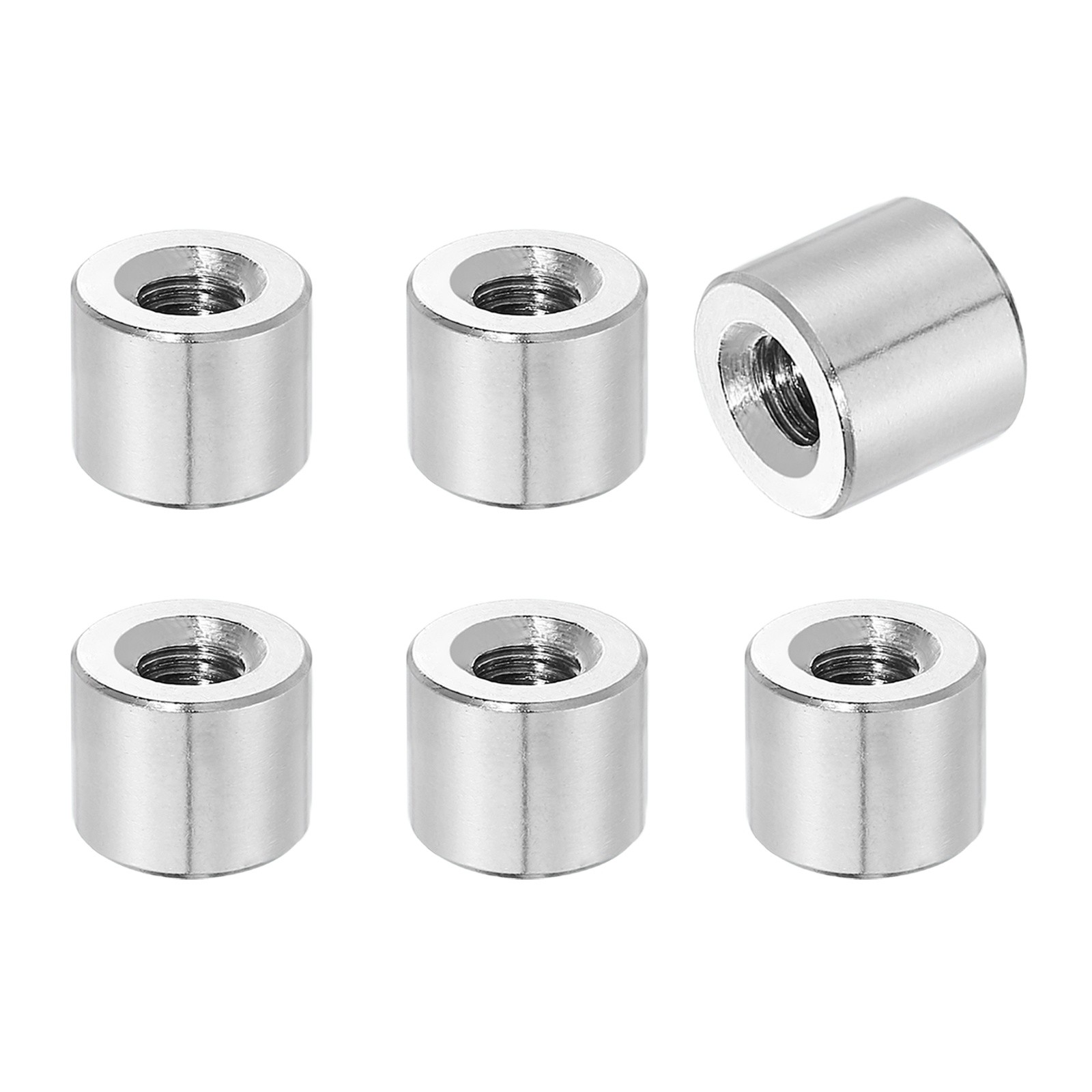 6Pcs 304 Stainless Steel M6x1.0mm Round Coupling Nuts, 0.47x0.31"(ODxH)