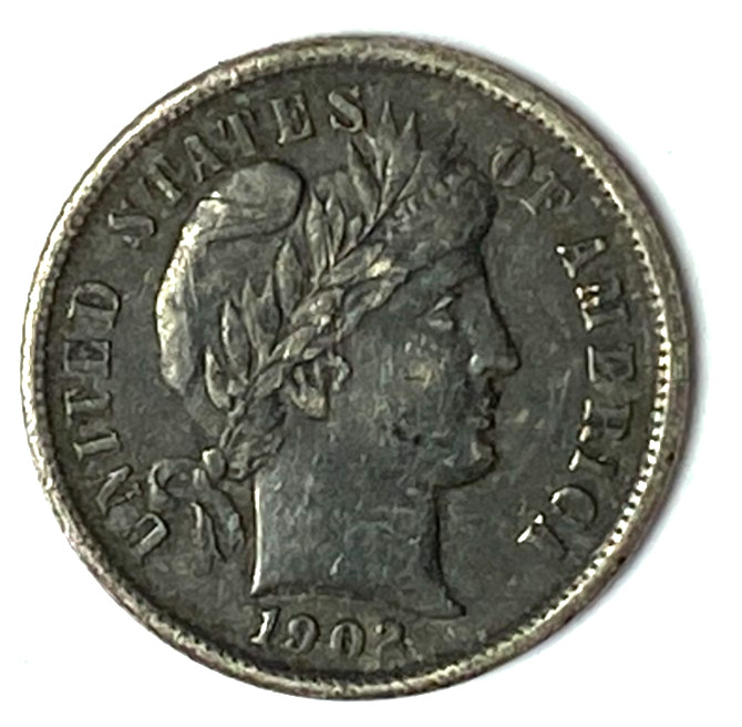 1902 10c Barber Silver Ten Cents Dime US Philadelphia