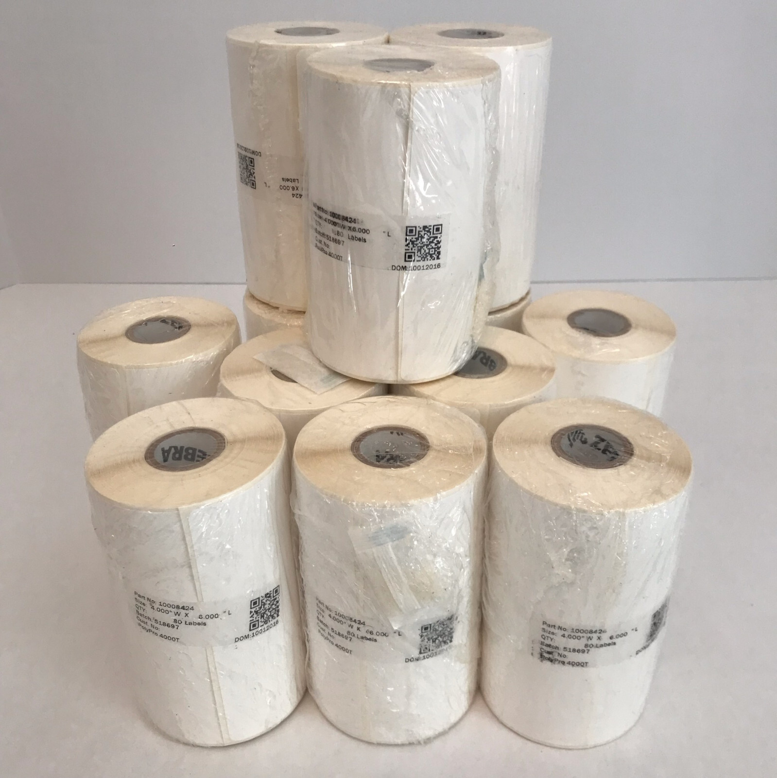 Zebra PolyPro 4000T 10008424 Labels 4" x 6" Case of 12 Rolls
