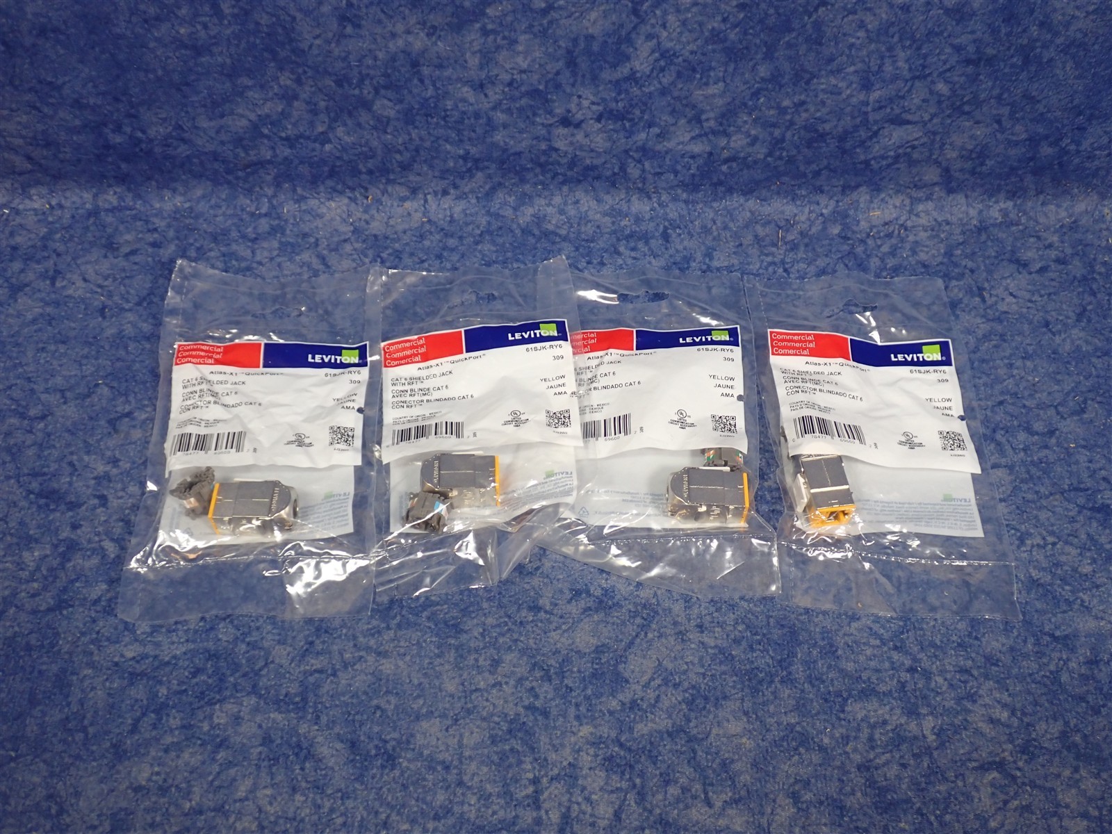 Lot of 4 Leviton 61SJK-RY6 ATLAS-X1 Cat 6 Shielded QUICKPORT Jack Yellow (BN93)