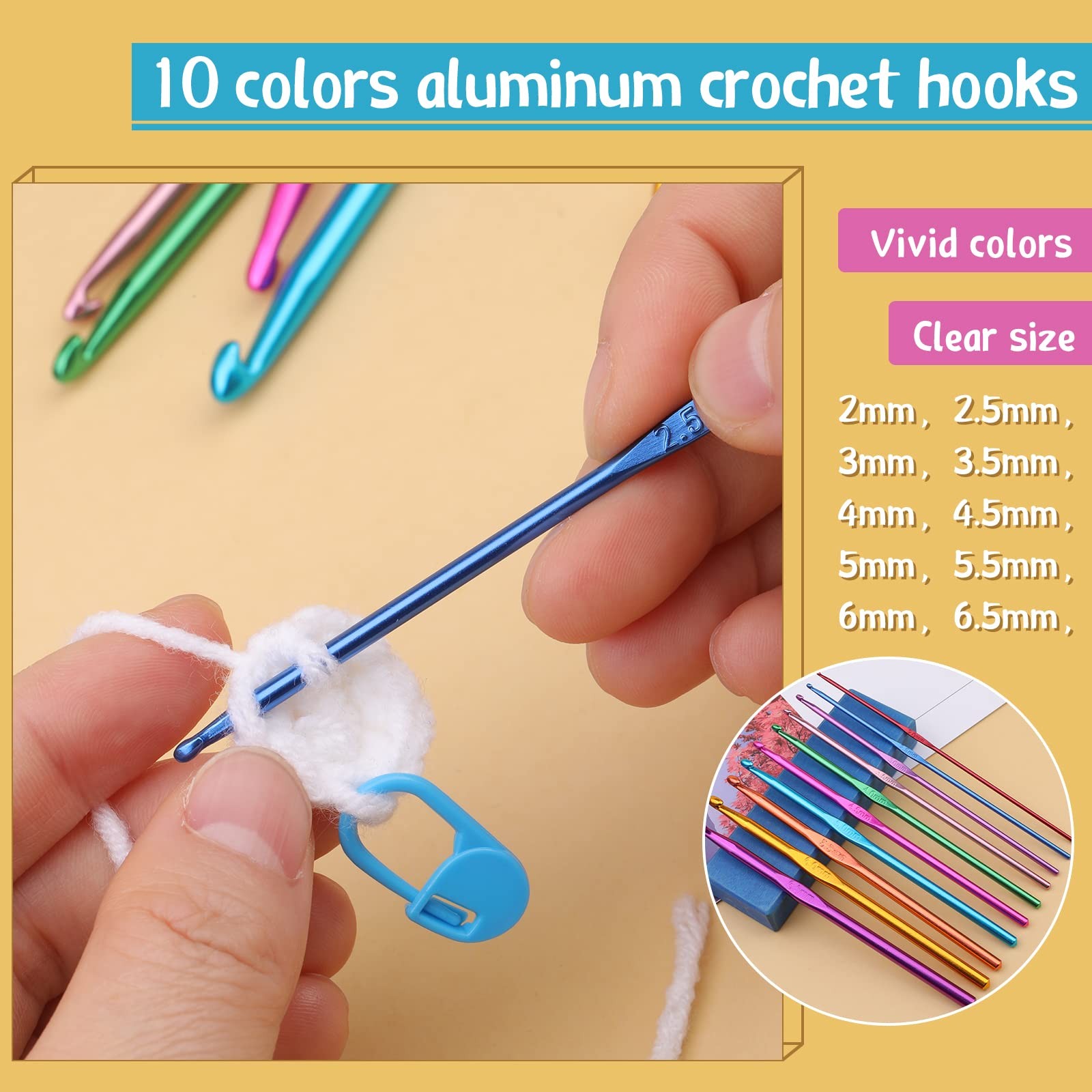 110 Pcs Crochet Hooks Set with Storage Case Craft Art Tools for Beginners