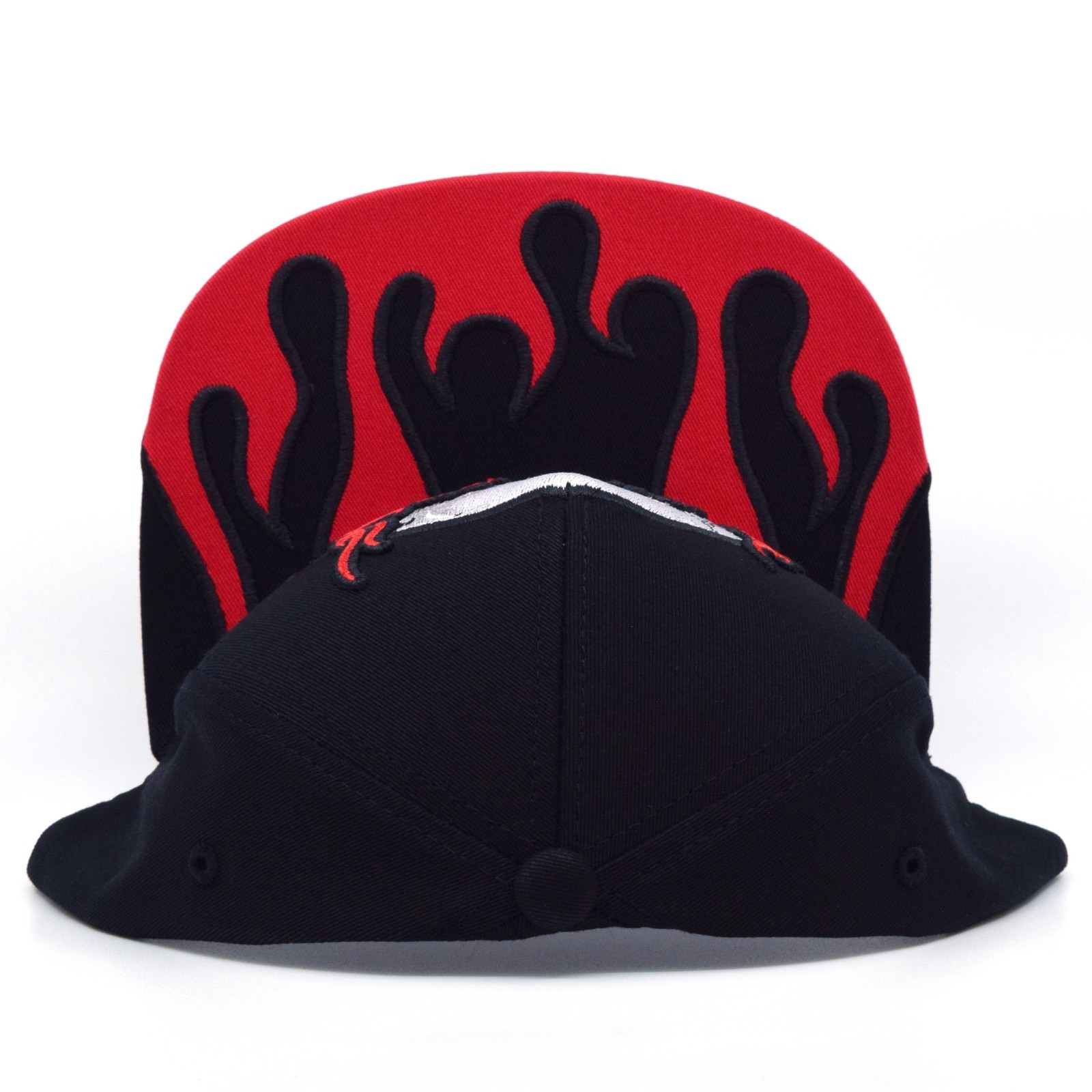 Skull Flames TL Snapback Hat Black Red Embroidery Cap Biker Punk Gothic New