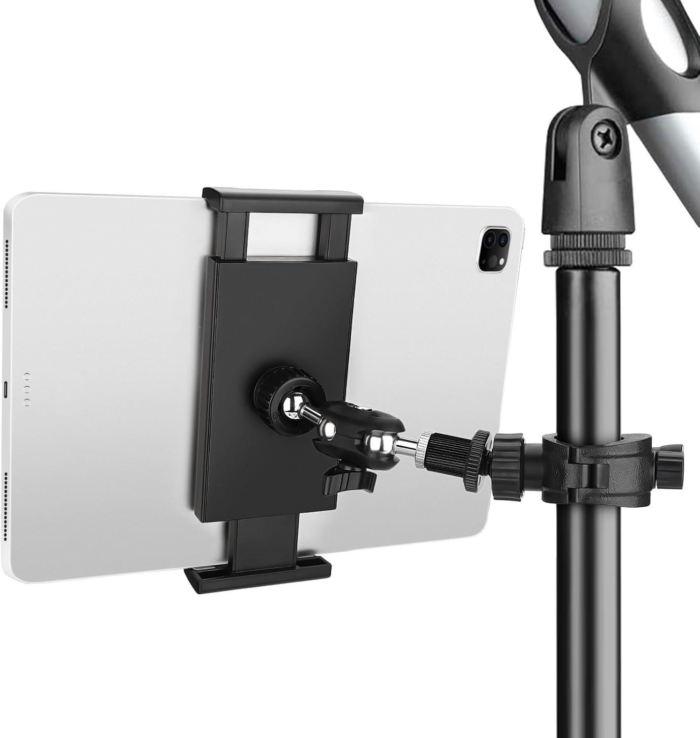 Tablet Holder for Mic Stand, Adjustable Microphone Music Holder, Black