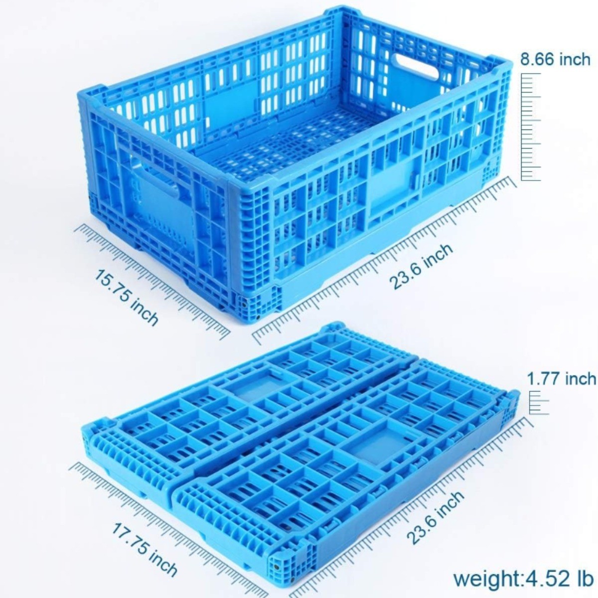 43L Collapsible Plastic Storage Box, 23.6"×15.7"×8.6", No Lid